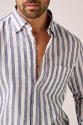 Holiday Shirt Cotton Linen White Bengal Stripe