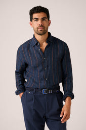 Somelos Striped Blue Linen Shirt