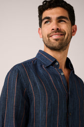 Somelos Striped Blue Linen Shirt