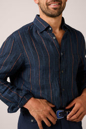 Somelos Striped Blue Linen Shirt