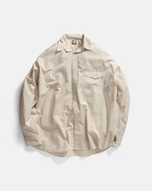 LOCUST SOFT POINT COLLAR SHIRT - TRAVERTINE / WHITE ASYMMETRIC STRIPED COTTON POPLIN