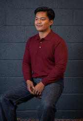 Men's Extra Fine Merino Wool Long Sleeve Polo Burgundy