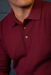 Men's Extra Fine Merino Wool Long Sleeve Polo Burgundy