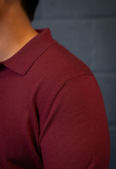 Men's Extra Fine Merino Wool Long Sleeve Polo Burgundy