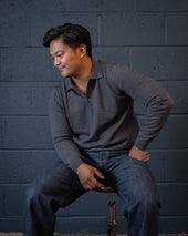 Men's Extra Fine Merino Wool Long Sleeve Polo Grey