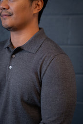 Men's Extra Fine Merino Wool Long Sleeve Polo Grey