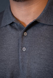 Men's Extra Fine Merino Wool Long Sleeve Polo Grey