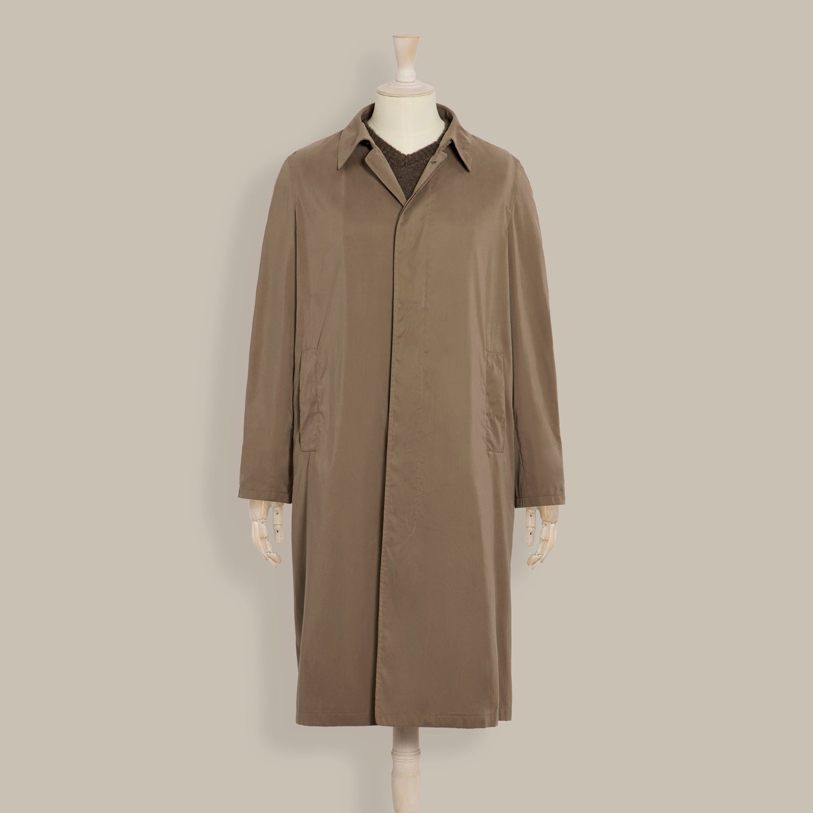 Long Microfibre Raincoat In Dark Natural