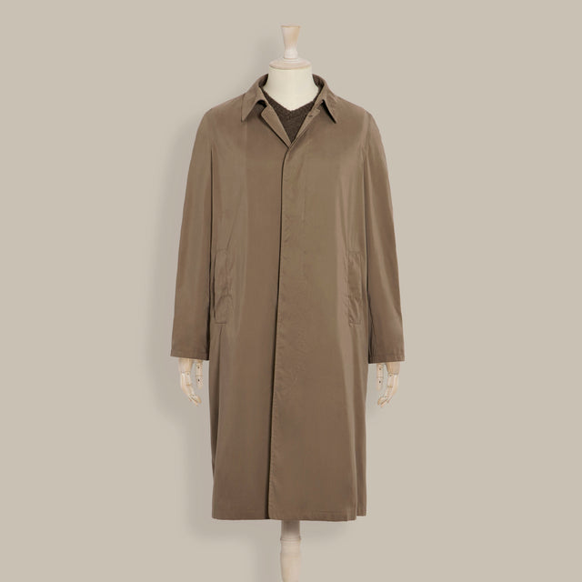 Long Microfibre Raincoat in Dark Natural