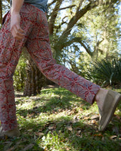 Sport Trouser In Red Blue Cream Block Print Poplin