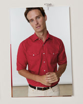 Western Work Shirt In Red Lightweight Twill