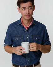 Western Work Shirt In Medium Wash Lightweight Denim