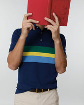 Rally Polo Sweater In Green Gold Stripe Cotton
