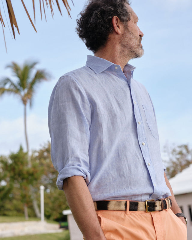 Spread Collar Sport Shirt In Linen