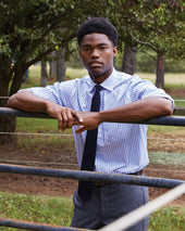 Spread Collar Dress Shirt In Awning Stripe Poplin