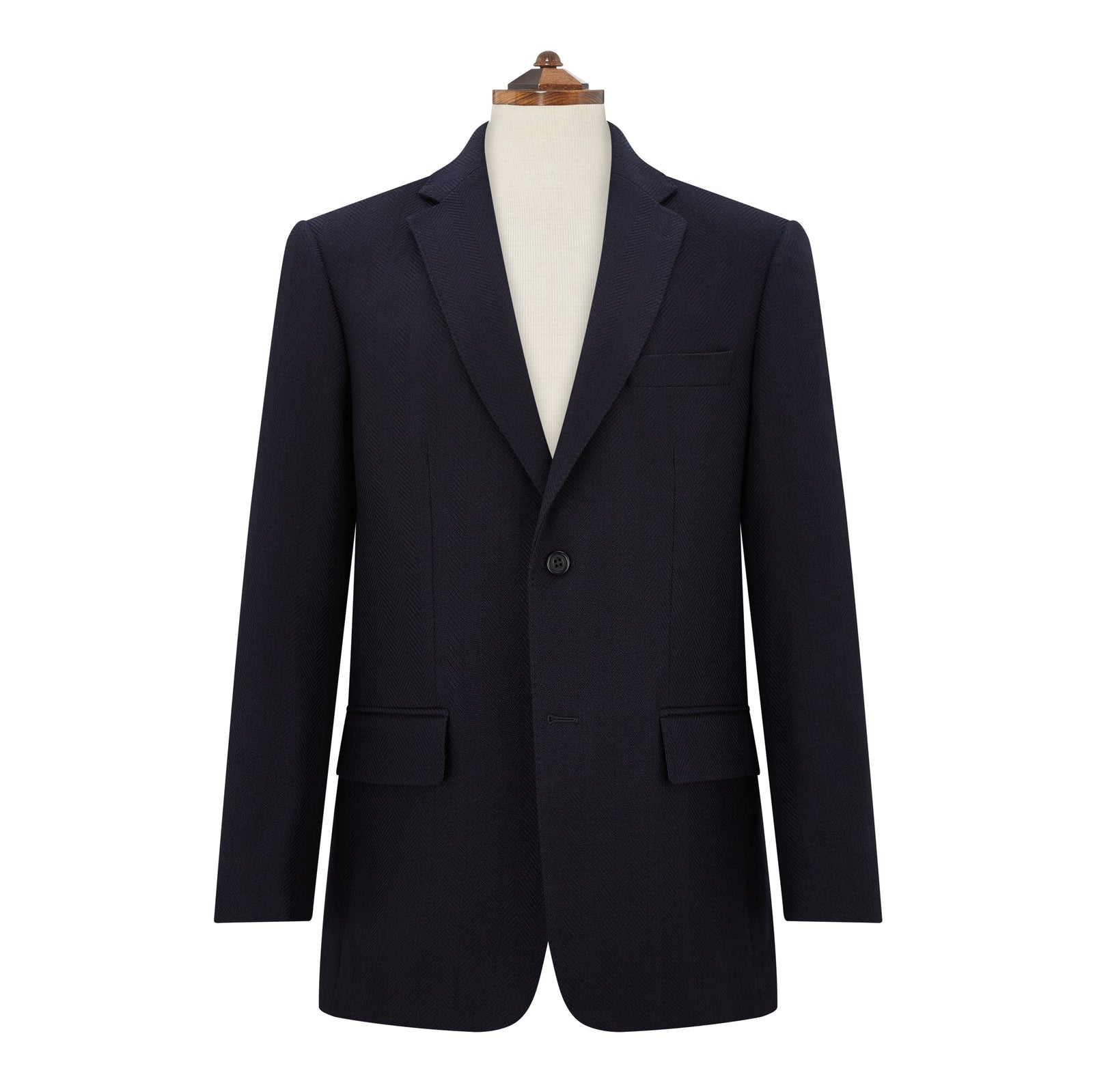 William Navy Wool and Cotton Herringbone Jacket