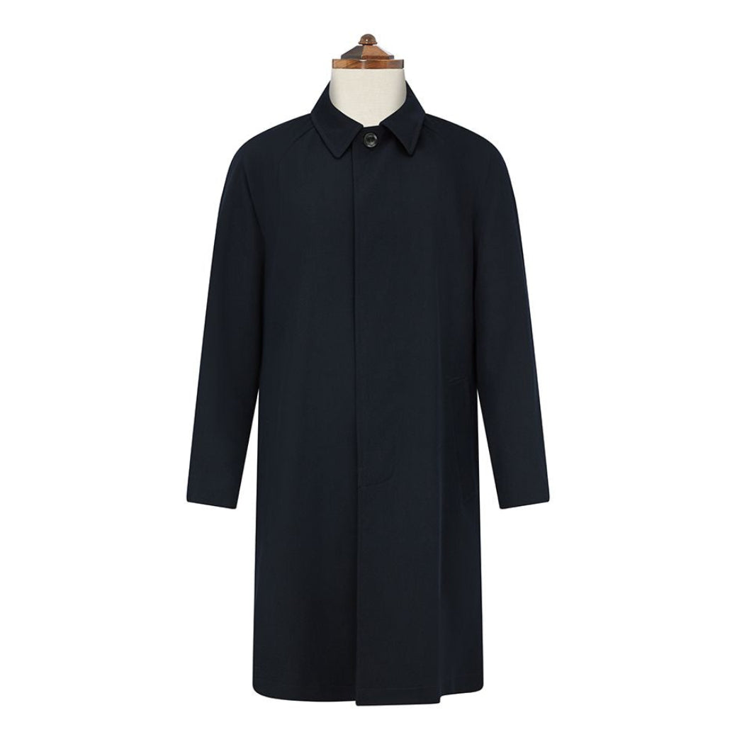 Shelton Navy Twill Wool Raincoat