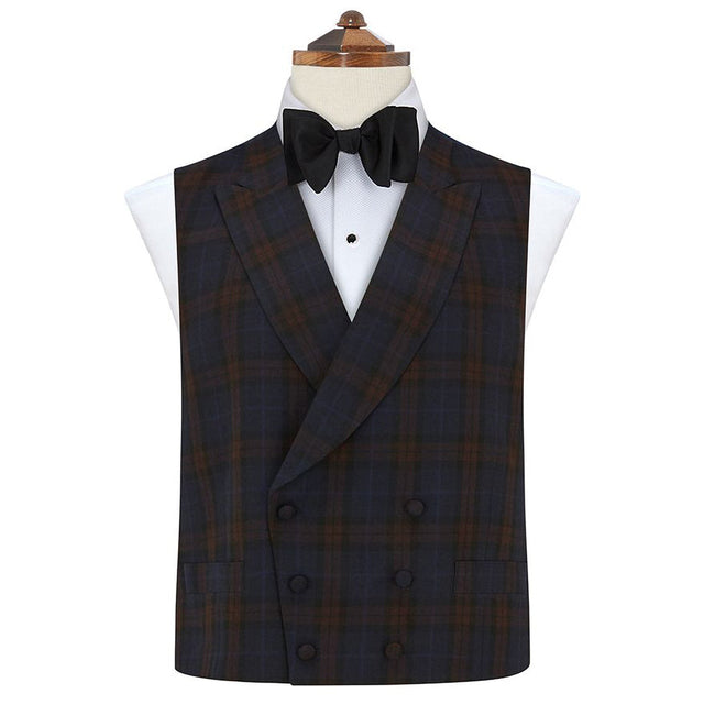 Hayward Navy and Red Tartan Wool Waistcoat