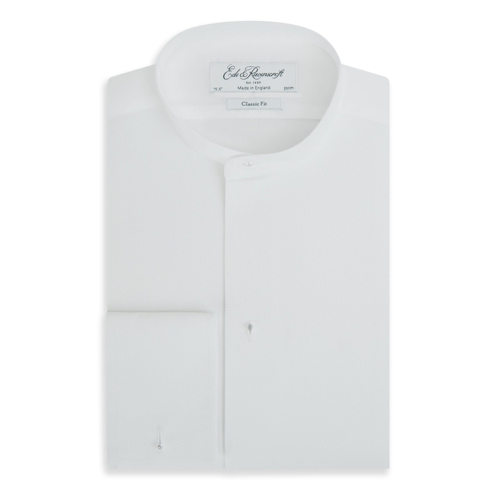 Delaney White Stiff Bib Tunic Collar Shirt