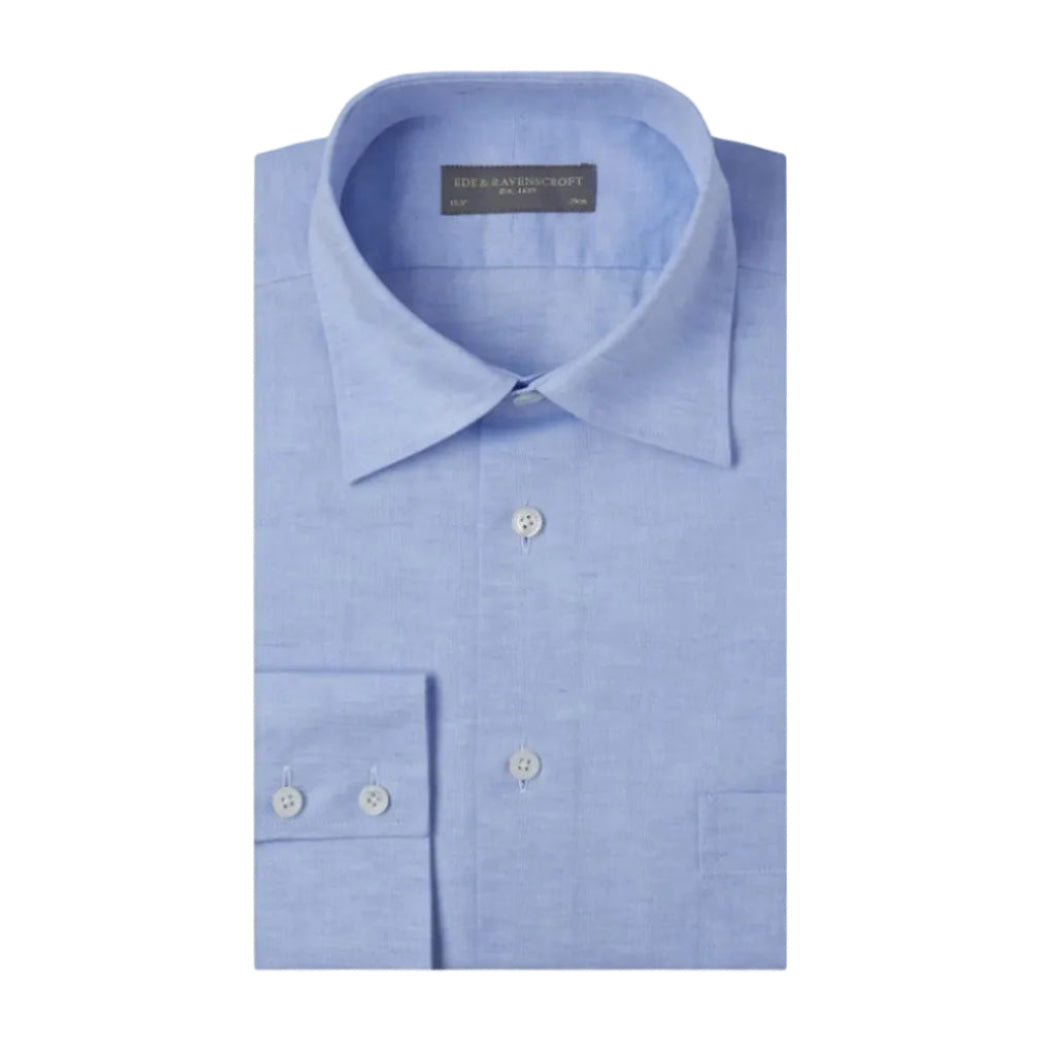 Aragon Pale Blue Cotton and Linen Oxford Shirt