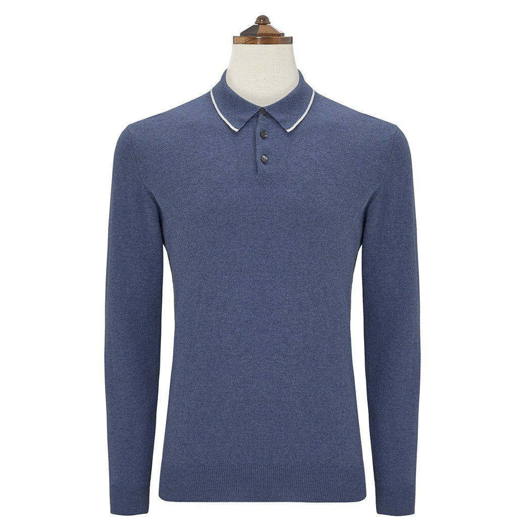 Kirkwell Blue and White Long Sleeve Knitted Shirt