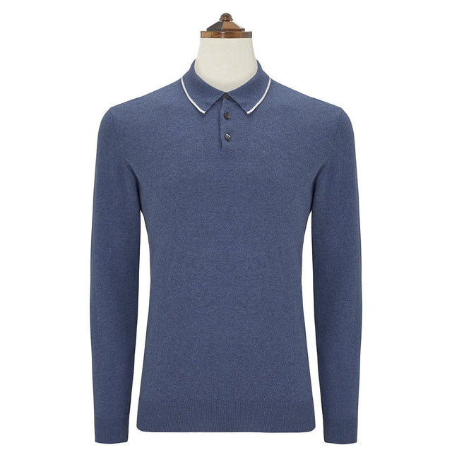 Kirkwell Blue and White Long Sleeve Knitted Shirt