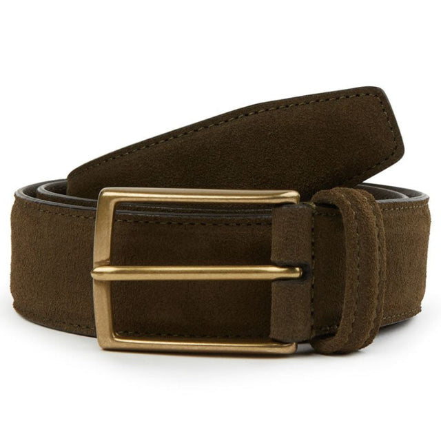 Green Suede Belt With Square Antique Gold Buckle