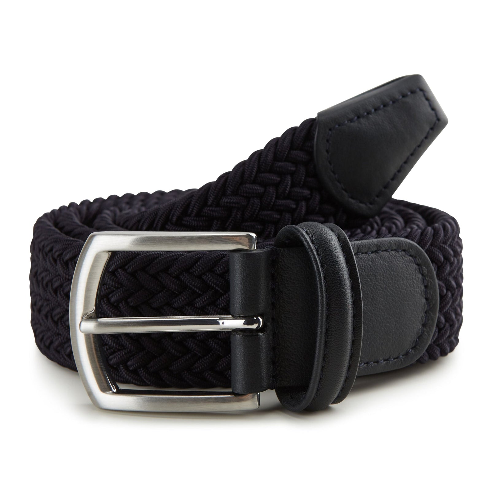 Navy Woven Elastic Belt with Silver Buckle