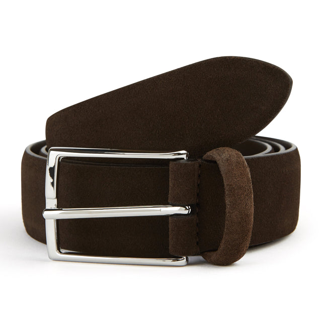 Brown Suede Leather Belt with Silver Buckle