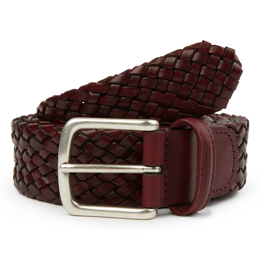 Burgundy Plaited Leather Belt With Silver Buckle