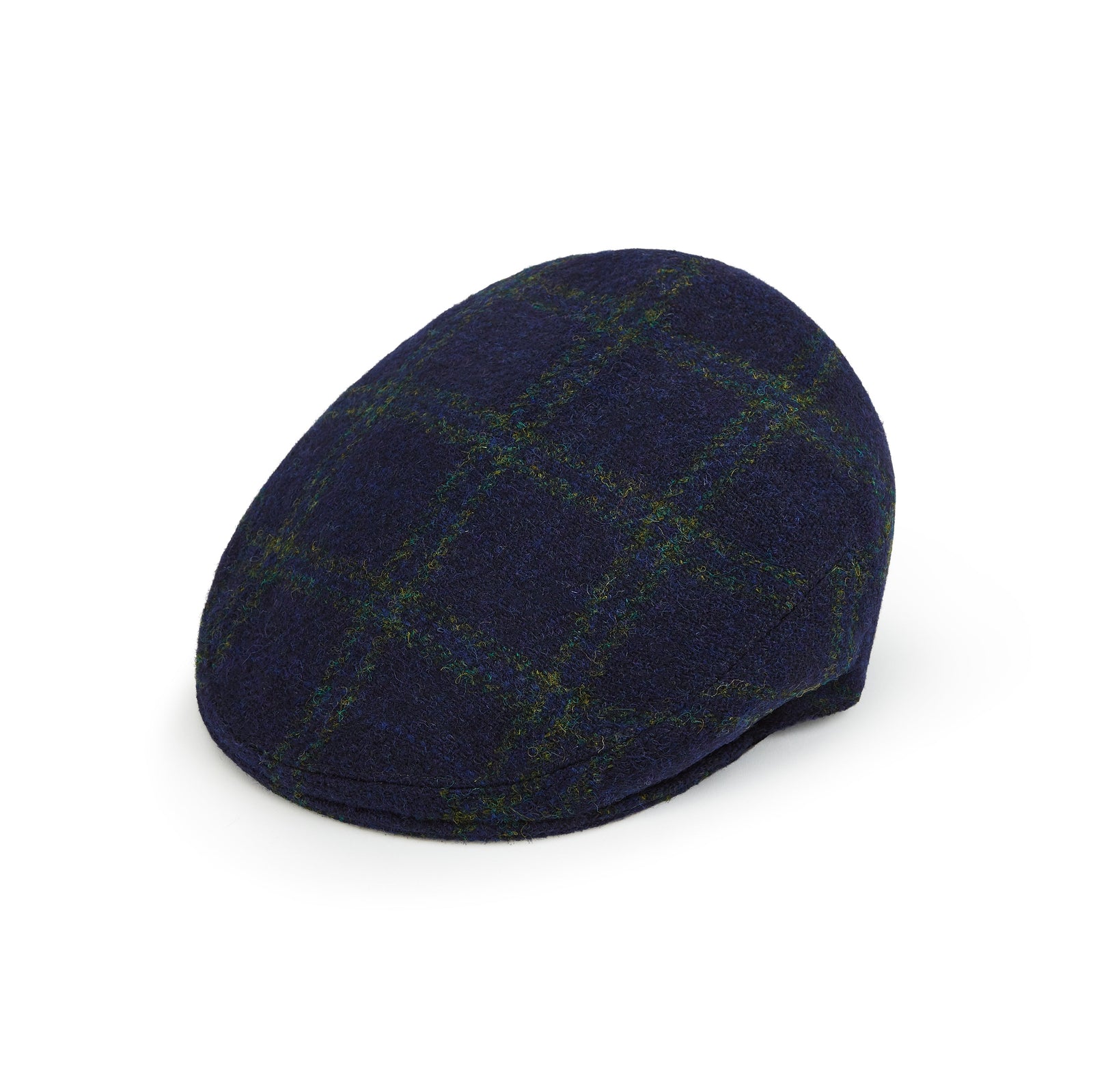 Heydon Navy Green Check Tweed Flat Cap