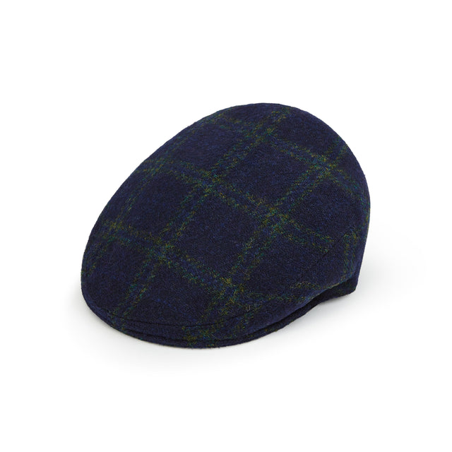 Heydon Navy Green Check Tweed Flat Cap