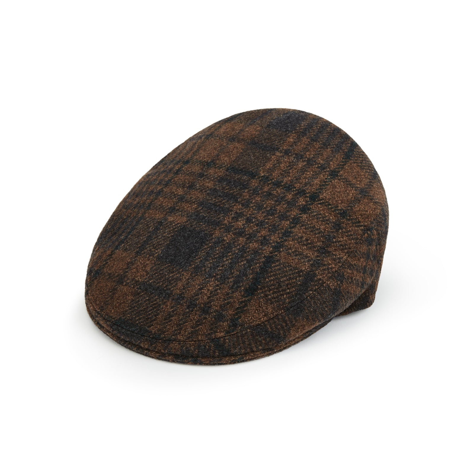 Heydon Navy Brown Check Plaid Wool Flat Cap