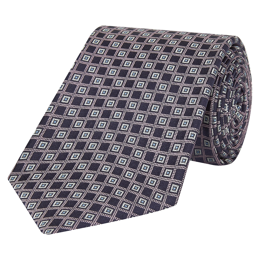 Pink and Navy Geo Diamond Silk Tie