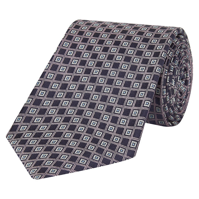 Pink and Navy Geo Diamond Silk Tie