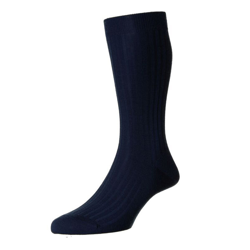 Stockton Navy Ribbed Wool Sock