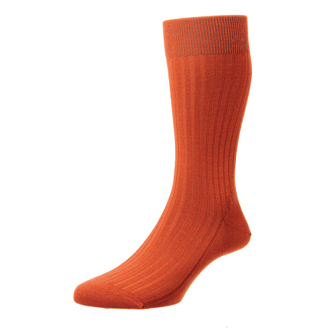 Stockton Burnt Orange Ribbed Wool Sock