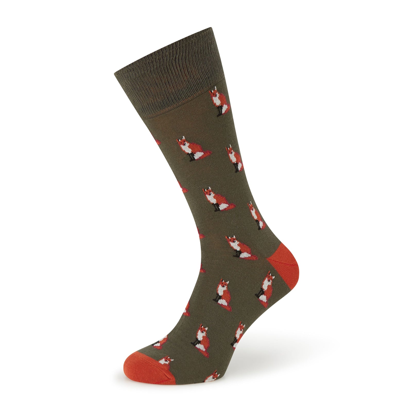 Sutton Green and Orange Fox Cotton Sock