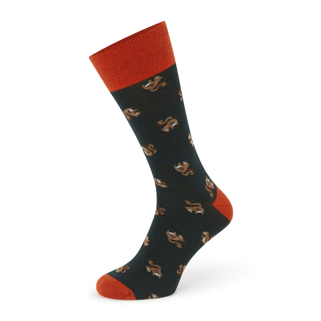 Sutton Green and Orange Squirrel Wool Sock