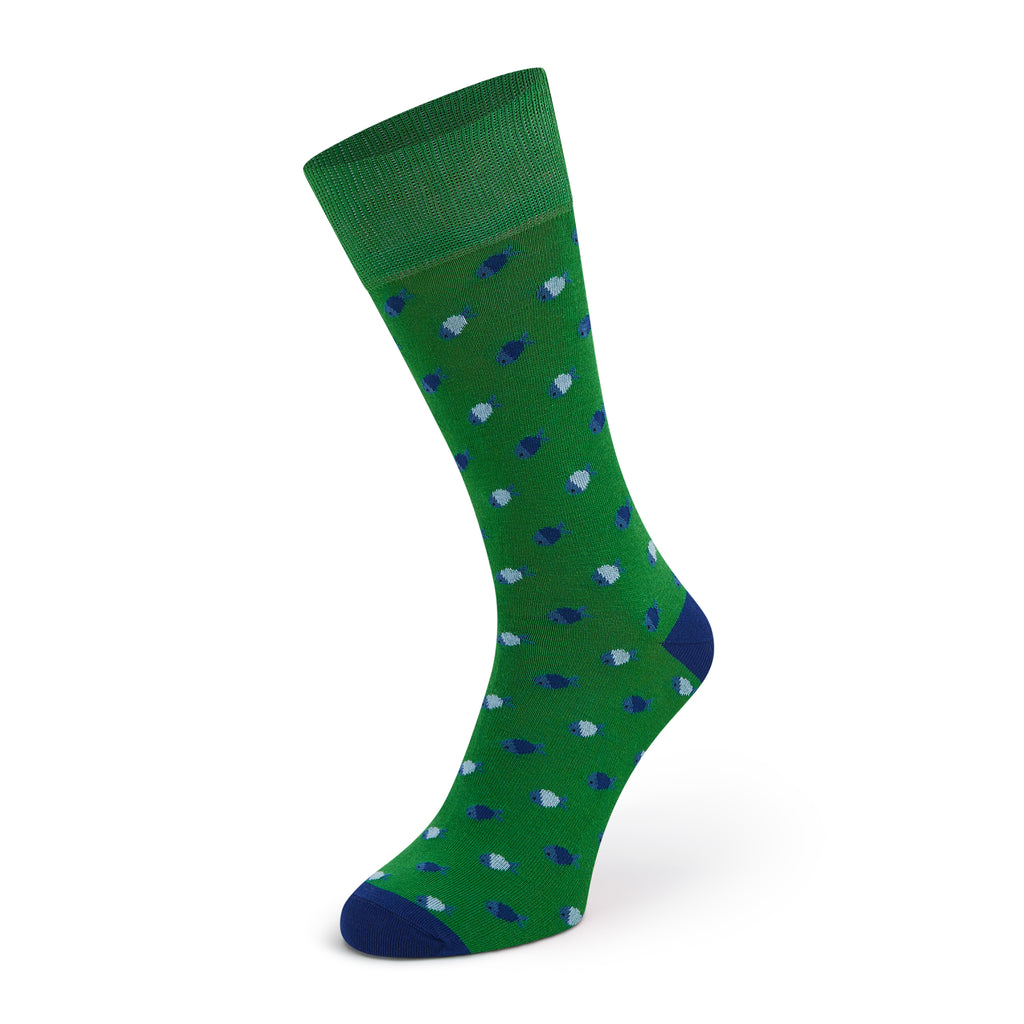 Sutton Green Blue Fish Cotton Sock