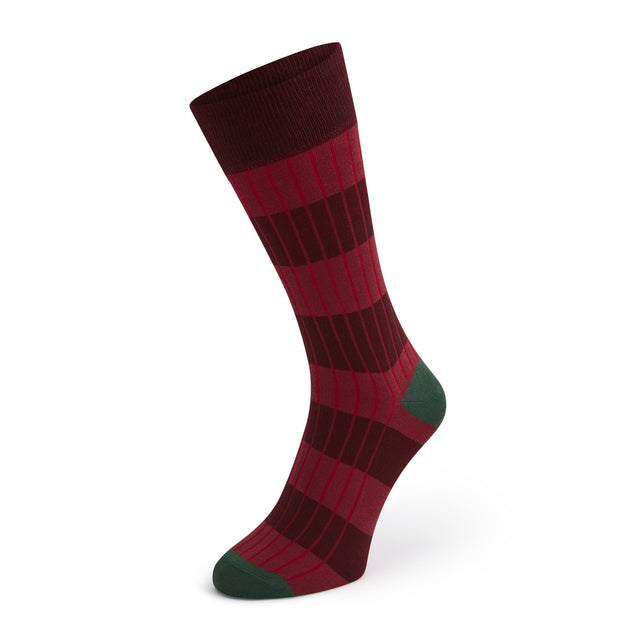 Sutton Burgundy Green Ribbed Stripe Cotton Sock
