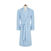 Blue Brushed Herringbone Cotton Dressing Gown