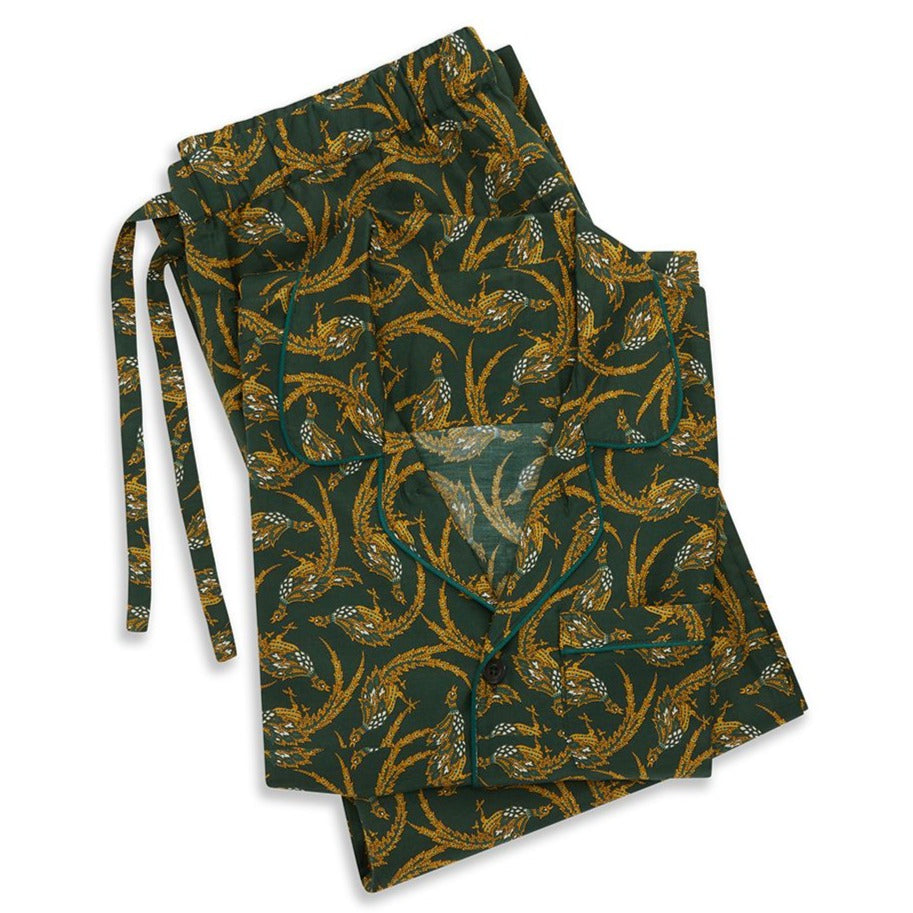 Green and Gold Exclusive Print Silk Cotton Pyjama Set