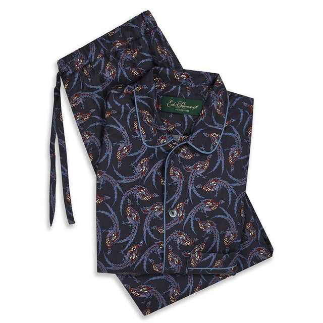 Navy Exclusive Print Silk Cotton Pyjama Set