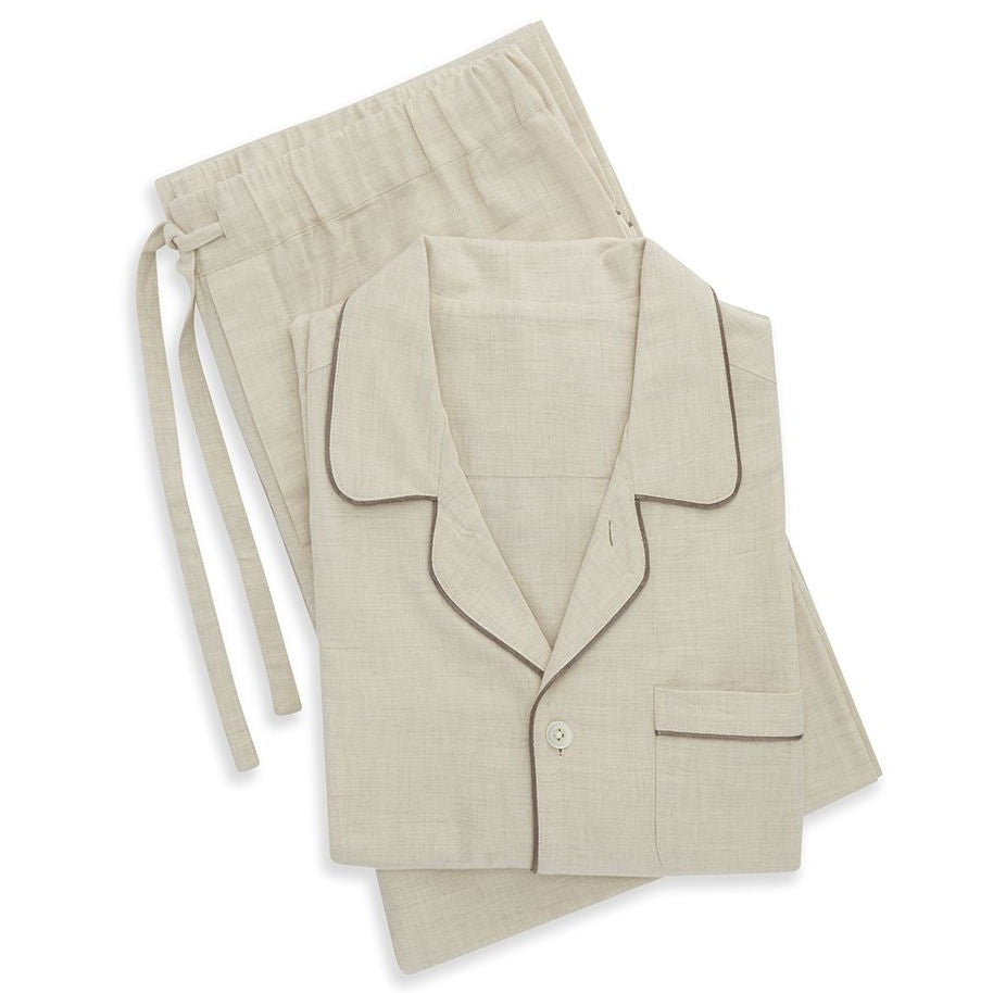 Cream Brushed Twill Piped Cotton Pyjama Set