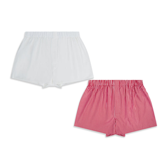 Red White Stripe and Basketweave Boxer Short Set of Two
