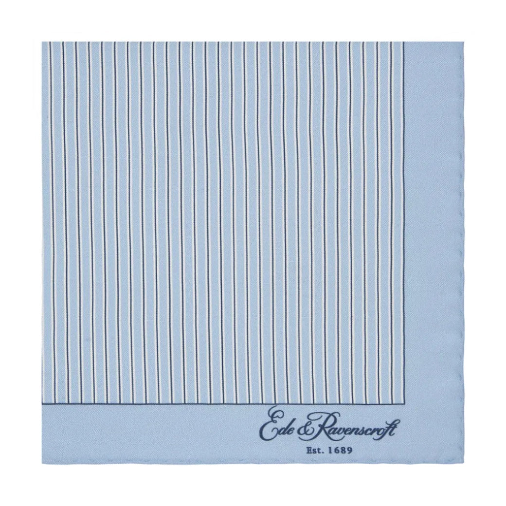 Blue Stripe Printed Silk Pocket Square