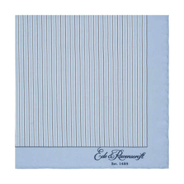 Blue Stripe Printed Silk Pocket Square
