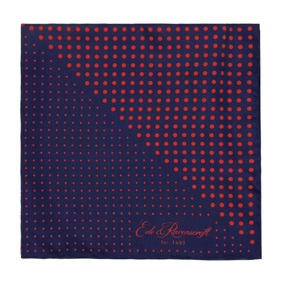 Navy and Red Triangle Spot Printed Silk Pocket Square