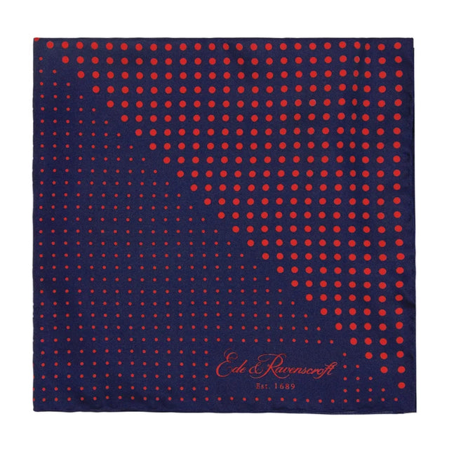 Navy and Red Triangle Spot Printed Silk Pocket Square
